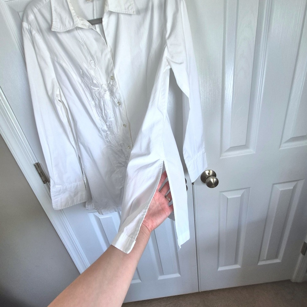 Vintage Puli white button down shirt floral embroidery‎ women's 12 - Picture 8 of 10